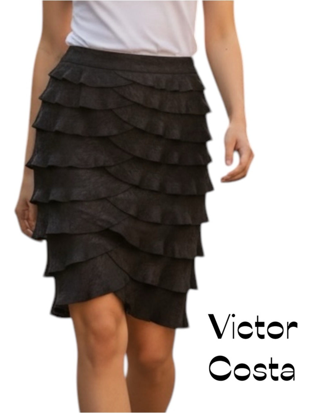 Victor Costa Iridescent Black Layered Tulip Skirt NWT Size 10